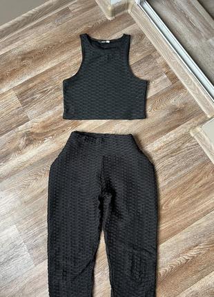 Спортивный комплект лосины+топ идеальная одежда для спорта йоги фитнеса леггинсы жатка пуш ап эффект