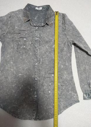 Котоновая рубашка с камнями и стразами,рубашечка нарядная джинсовая с аппликацией5 фото