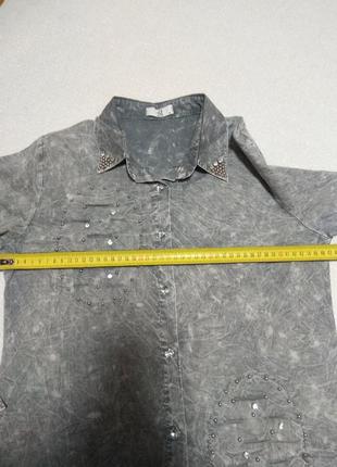 Котоновая рубашка с камнями и стразами,рубашечка нарядная джинсовая с аппликацией6 фото