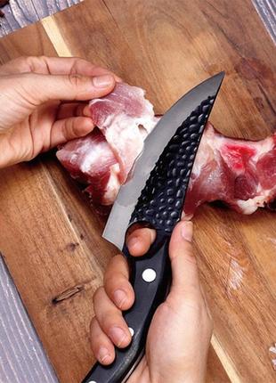 Кованый кухонный нож из нержавеющей стали нож для мяса нож для обвалки с отверстием для пальца + чехол5 фото