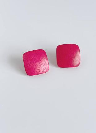 Вінтажні сережки  рожеві квадрати2 фото