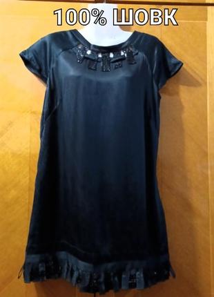 100% шовк чорна коктейльна  ошатна святкова сукня  р.14 від marks & spencer1 фото
