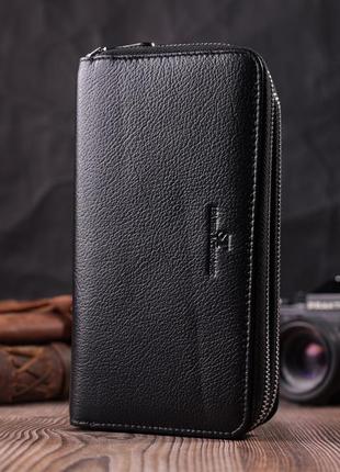 Мужской клатч на два отделения из натуральной кожи st leather 22531 черный6 фото