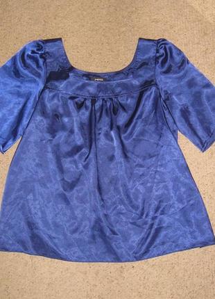 Блуза синяя атласная8 фото