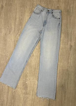 Широкі джинси zara, джинси з високою посадкою, необроблений край, потертості1 фото