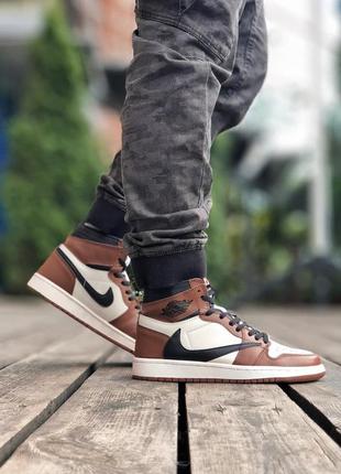 Nike air jordan 1 retro white/brown 🆕 шикарные кроссовки найк🆕 купить наложенный платёж
