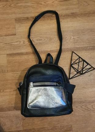 Рюкзак трансформер, сумка екошкіра, чорна, сіра4 фото
