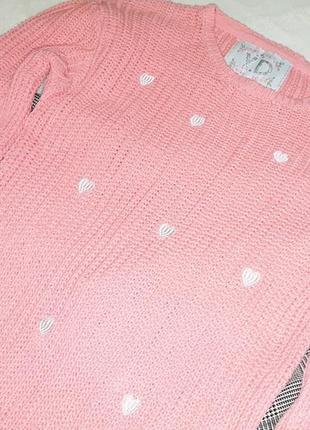 Удлиненный свободный свитер в сердечках (вязка)4 фото