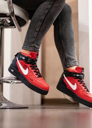 Женские кроссовки nike air force 1 high black/red (мех)