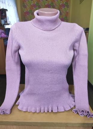 Розовый гольф свитер кофта с люрексом с рюшами marks & spencer