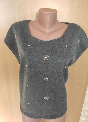 Cтильная блуза свитер кофта свитшот на флисе / безрукавка со стразами от esmara1 фото