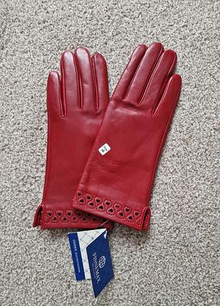 Finnemax gloves женские кожаные бордовые / бургунди перчатки
