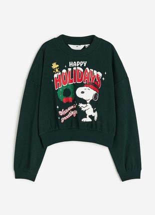 10-12 р 146-152 см h&m новая фирменная кофта толстовка свитшот пайта девочке новогодний снупи нр нг