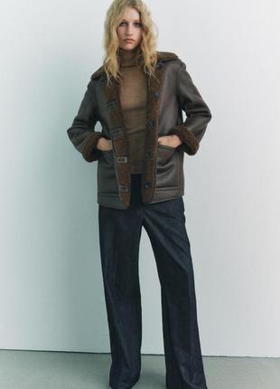 Пальто женское коричневое двубортное zara new