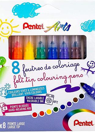 Новые евпропейские фломастеры 8шт pentel arts felt tip coloring pens