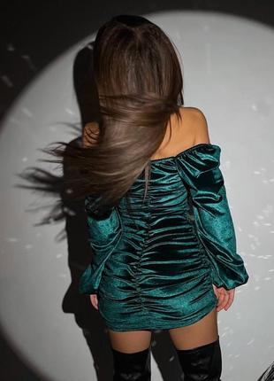Платье женское вечернее бархатное / женское короткое платье из бархата цвет зеленый черный, темно синий / платье на длинный рукав / есть обмен