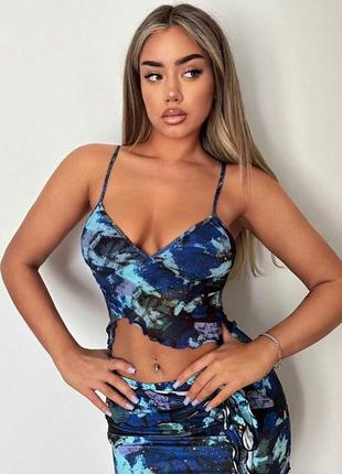 Стильный  кроп топ в сеточку на бретельки р. xs shein
