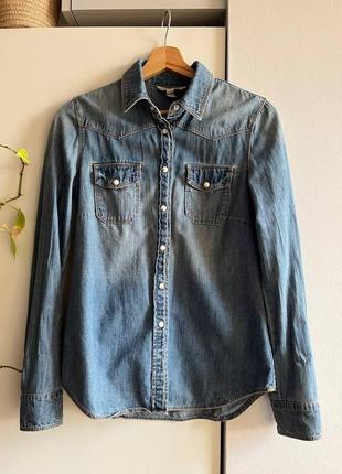 Джинсова приталена сорочка mango