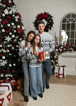 Светер вязаный с оленями family look