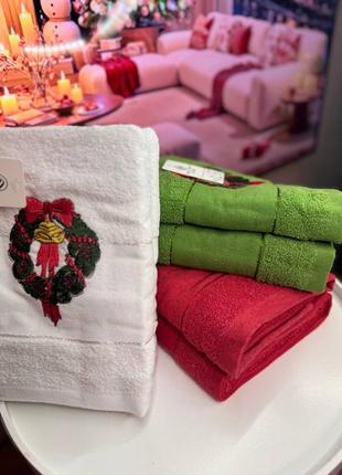 Набір махрових новорічних рушників упаковка 6 шт