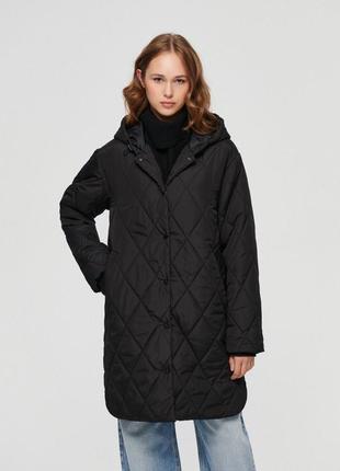 Куртка пальто оверсайз деми стеганое парка с капюшоном куртка черная базовая новая