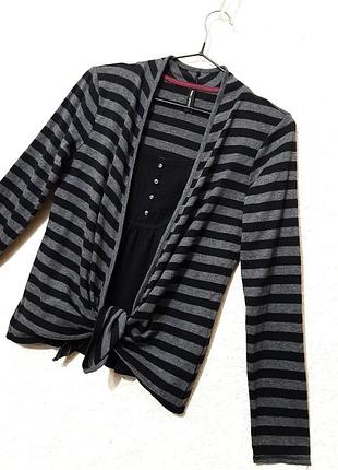 Marks & spencer кофточка деми/зима на завязке спереди чёрные вставки в полоску чёрная-серая женская