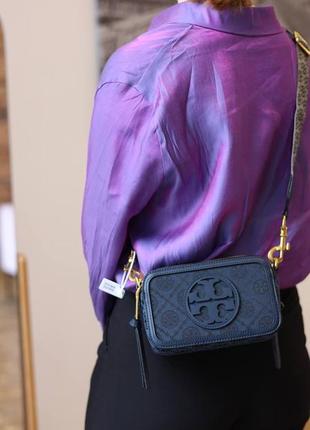 Мини сумка женская tory burch miller t monogram mini blue