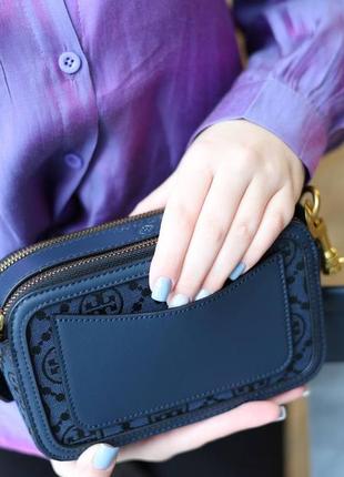 Мини сумка женская tory burch miller t monogram mini blue