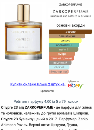 Chypre 23 zarkoperfume - оригинал, распив / затвор аромата4 фото
