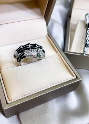 Срібне кільце булгарі bulgari масивна велика змія змійка з камінням класика стильне тренд срібло проба 925 нове з биркою