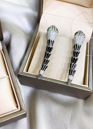 Серебряные серьги сережки булгари bulgari массивная крупная змея змейка с камнями классика стильное тренд серебро проба 925 новое с биркой