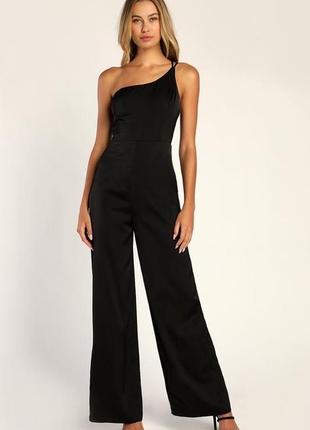 Комбинезон черный сатиновый комбинезон с брюками клеш boohoo