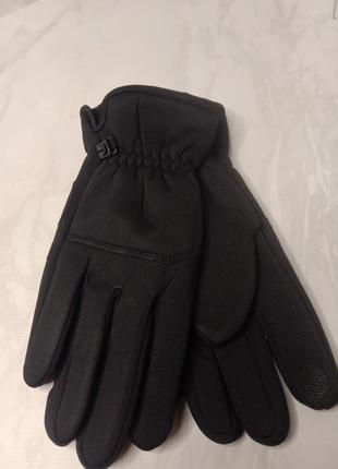 Черные без рисунка мужские перчатки перчатки, сенсорные теплые непромокаемые