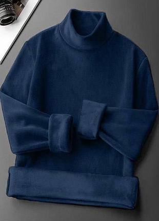Мужская кофта велюровая теплая на меху гольф стильный базовый черный серый графит синий