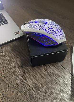 Бездротова ігрова миша мишка з підсвіткою біла usb адаптер