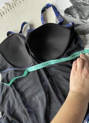 3xl элегантный слитный купальник со сборочкой на животе в синих тонах с утяжкой и чашками4 фото