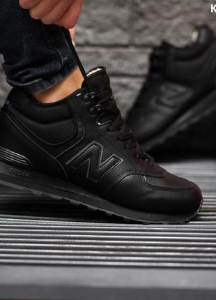 Зимние меховые теплые кроссовки (ботинки) new balance 574 black (черные) зима8 фото