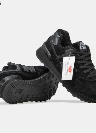 Кросівки хутро new balance 574 winter black (чорні) зима
