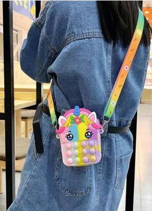 Сумка детская единорог попот, поп-ит, спрос поп-ит, попарит, сумочка эдинорог pop-it, popit