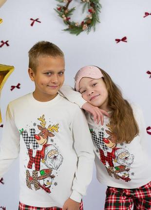 Новорічна піжама з оленями, новорічна піжама фемілі лук, новогодняя пижама теплая, новорічна піжама тепла, дитяча піжама новорічна