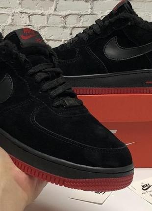 Зимові черевики/кросівки теплі, хутряні nike air force 1 07 (чорно/червоні) зима топ якість