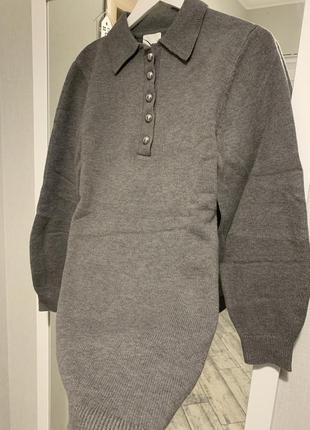 H&amp;m трикотажное мини платье с воротником/ туника