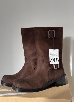 Ботинки байкерские zara натуральная кожа/замш