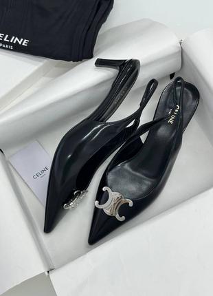 Слингбеки серебряное лого celine туфли острый носок