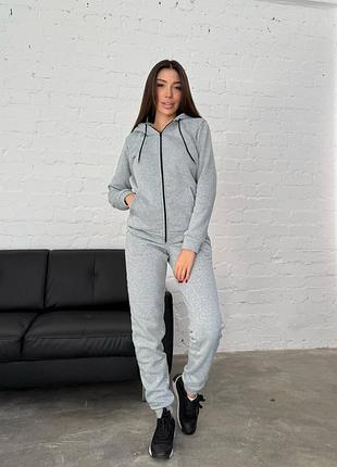 Дуже теплий костюм з хутром жіночий комплект кофта толстовка на блискавці і штани на флісі зимовий