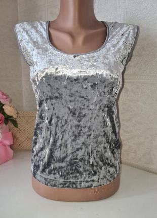 Майка топ велюр серебристая, м
