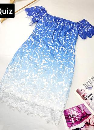 Сукня жіноча футляр міні синьо блакитного кольору омбре мереживна від бренду quiz s