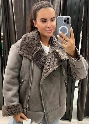 Стильная женская дубленка в стиле zara