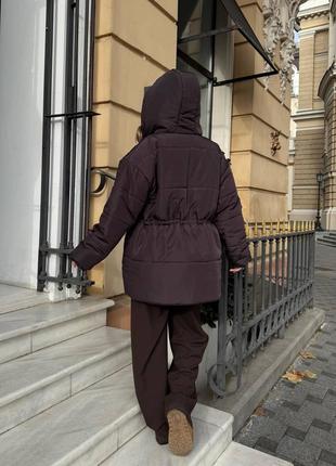 Жіноча коротка куртка курточка зефірка зимова тепла з поясом приталена стьобана з капюшоном з кишенями7 фото