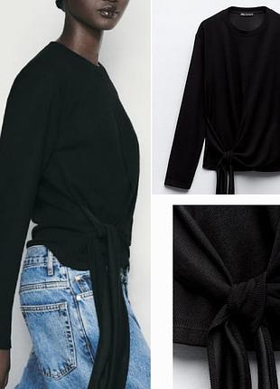 Zara  свитшот теплая кофточка с драпировкой на узел